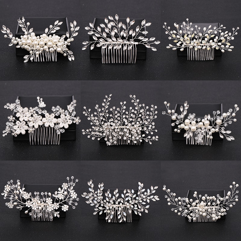 Pearl Crystal Wedding Hair Combs Bridal Flower Headpiece