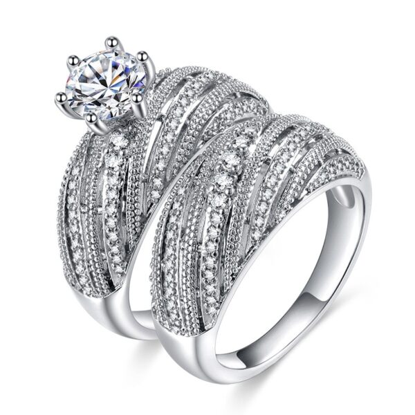 Silver Color Luxury Brand Wedding Ring Set 3