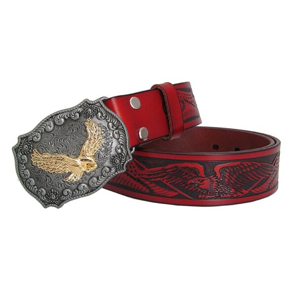 Fashion Men's Leather Belts Eagle Totem Copper Smooth Buckle Retro Belts 2