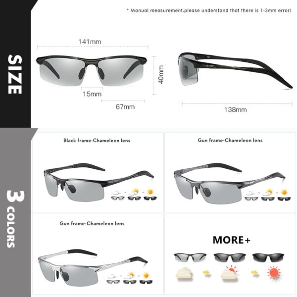 Aluminum Rimless Photochromic Sunglasses Men Polarized Driving Glasses Chameleon Anti-Glare 5