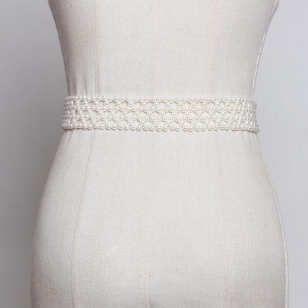 Pearls Hollow Out Square Buckle Long Wide Belt 2