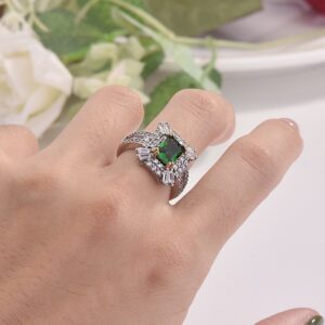 Luxury Green Color Princess 925 Sterling Silver Ring 3