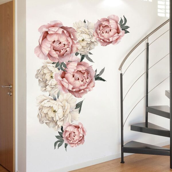 Pink Peony Flowers Wall Stickers Romantic Flowers Home Decor for Bedroom Living Room 4