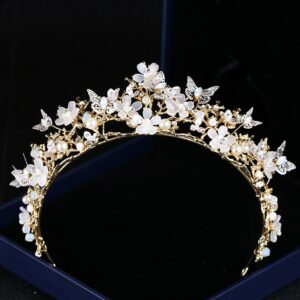 New Wedding Crown Baroque Pearl Rhinestone Crown Headband 3