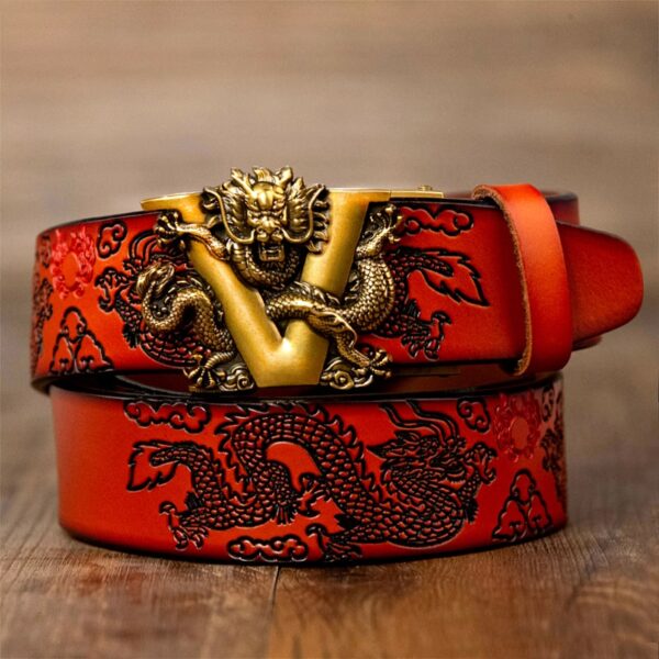 Genuine Leather Belt for Men Carving Dragon Pattern Automatic Buckle Belt 3