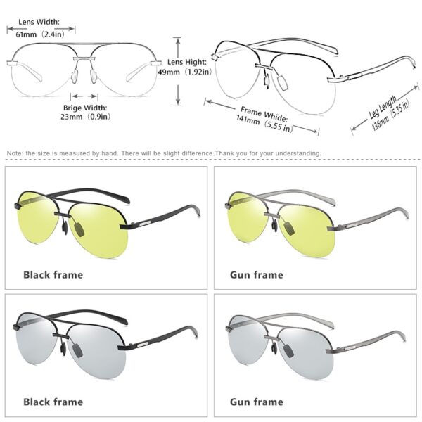 Photochromic Polarized Sunglasses Men Day Night Vision Driving Sunglasses 5