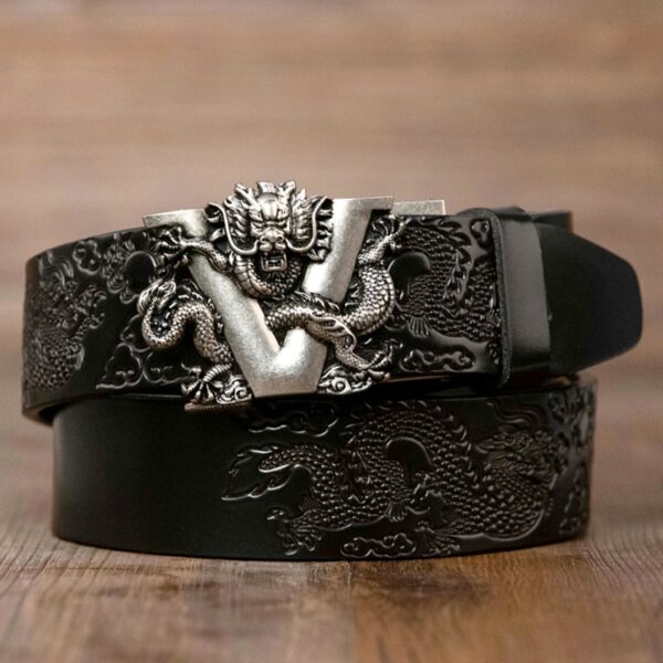 Genuine Leather Belt for Men Carving Dragon Pattern Automatic Buckle Belt 5
