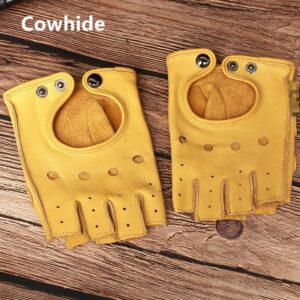 Real Leather Gloves for Men Half-Finger Genuine Cowhide Gloves 1