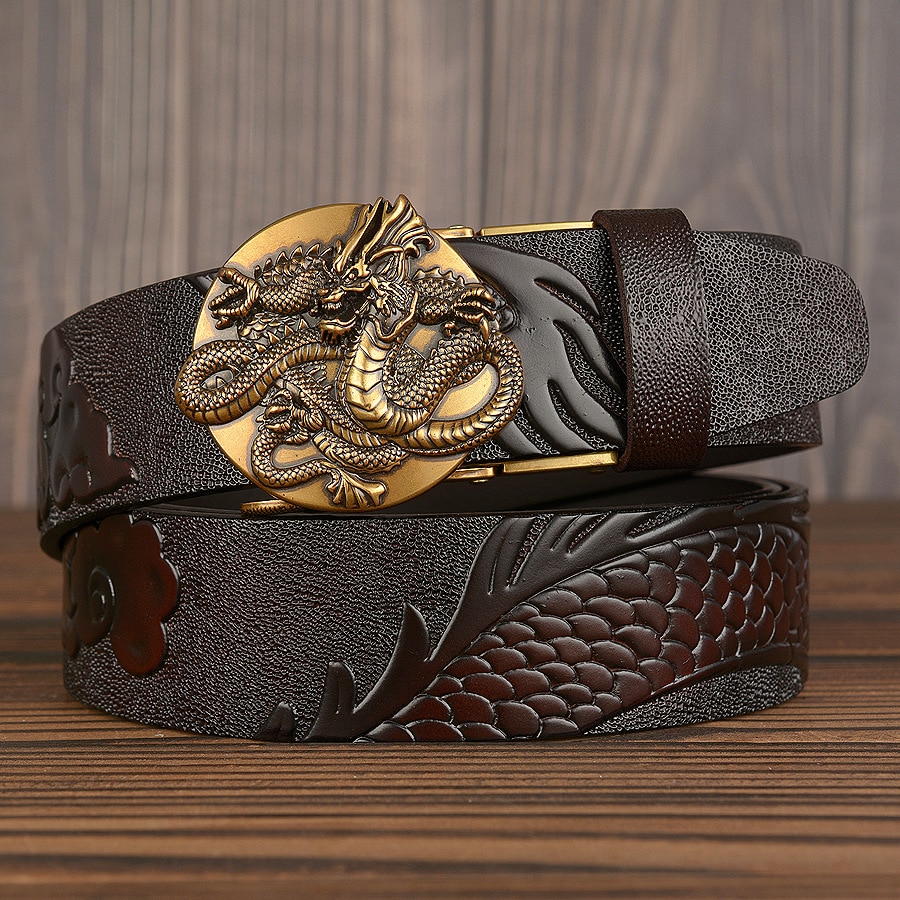 New Dragon Design Belt Luxury Cowskin Leather Men Belt