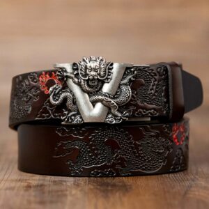 Genuine Leather Belt for Men Carving Dragon Pattern Automatic Buckle Belt 4