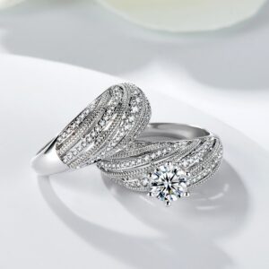 Silver Color Luxury Brand Wedding Ring Set 7