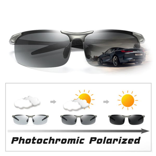 Aluminum Rimless Photochromic Sunglasses Men Polarized Driving Glasses Chameleon Anti-Glare 2