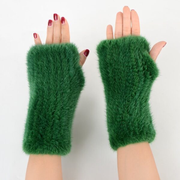 Fingerless Gloves Knitted for Women Real Mink Fur Mittens 2