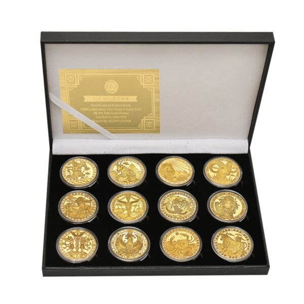 12 Constellations Zodiac Gold Plated Collectible Coins Original Coins Set Holder Challenge Coin 5