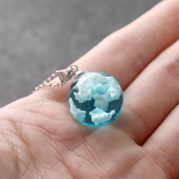Glow In The Dark Resin Ball Bead Blue Sky and White Clouds Pendant Novel Design Necklace 5