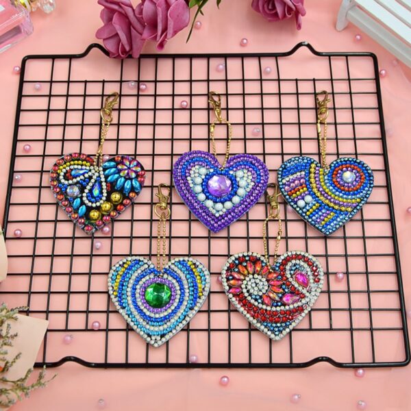 Diamond Keychains Heart Pattern 5Pcs Keyrings Diamond Painting 3