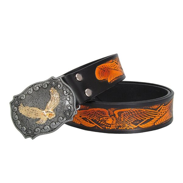Fashion Men's Leather Belts Eagle Totem Copper Smooth Buckle Retro Belts 1