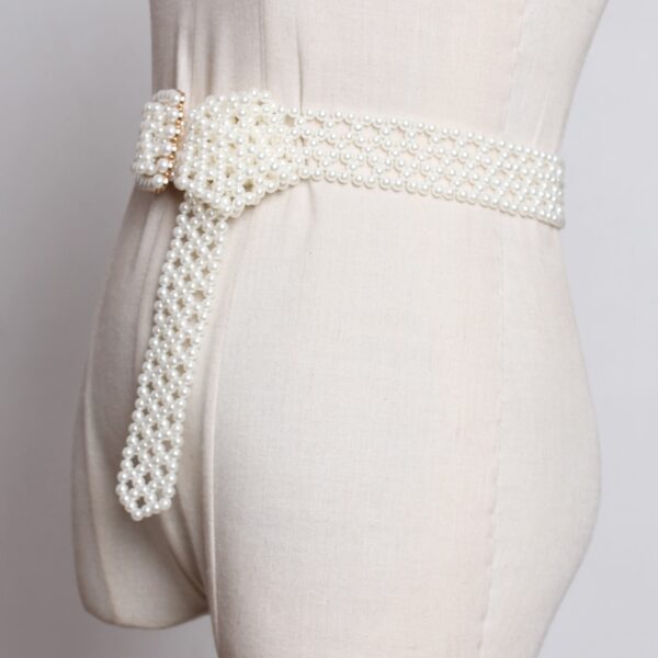 Pearls Hollow Out Square Buckle Long Wide Belt 1