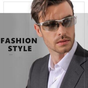 Aluminum Rimless Photochromic Sunglasses Men Polarized Driving Glasses Chameleon Anti-Glare 18