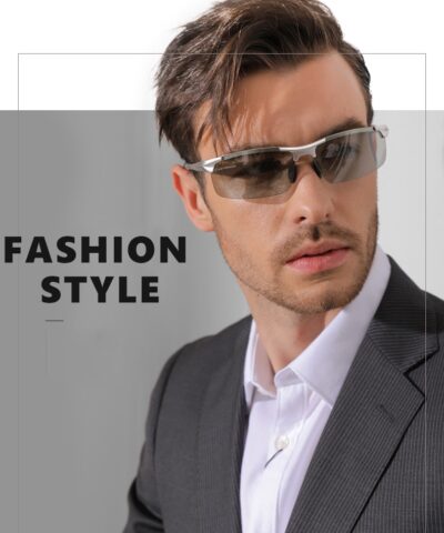 Aluminum Rimless Photochromic Sunglasses Men Polarized Driving Glasses Chameleon Anti-Glare