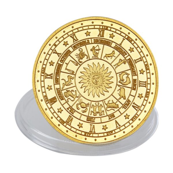 12 Constellations Zodiac Gold Plated Collectible Coins Original Coins Set Holder Challenge Coin 3