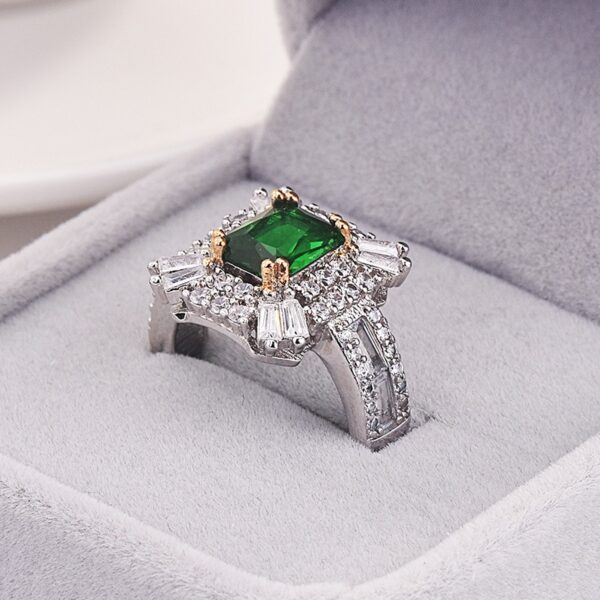 Luxury Green Color Princess 925 Sterling Silver Ring 5