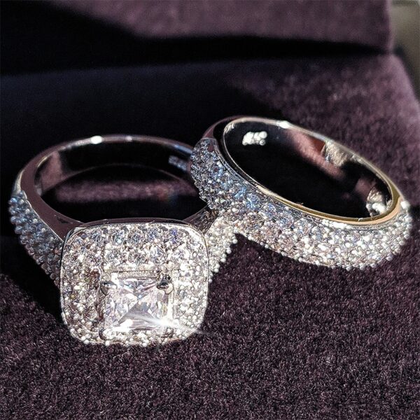 Luxury 925 Sterling Silver Wedding Ring Set R3400 1