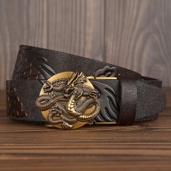 New Dragon Design Belt Luxury Cowskin Leather Men Belt 4