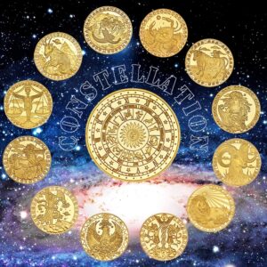 12 Constellations Zodiac Gold Plated Collectible Coins Original Coins Set Holder Challenge Coin 1