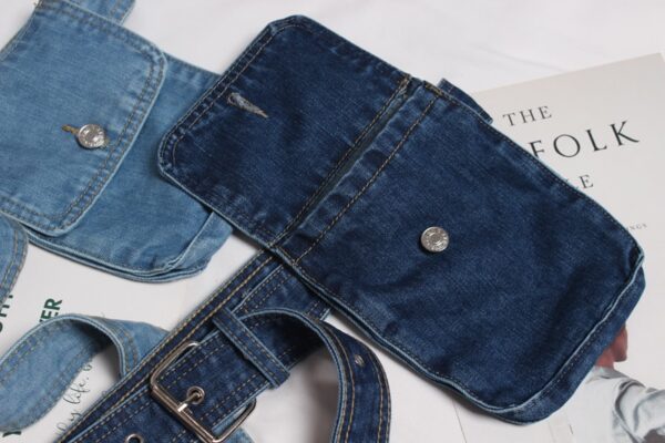 Blue Denim Pocket Split Joint Wide Long Belt 5