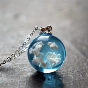 Glow In The Dark Resin Ball Bead Blue Sky and White Clouds Pendant Novel Design Necklace 1
