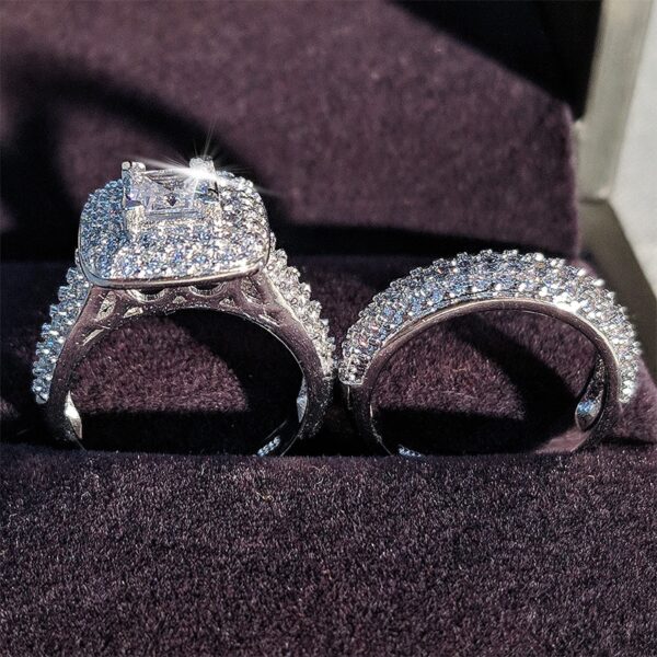 Luxury 925 Sterling Silver Wedding Ring Set R3400 3