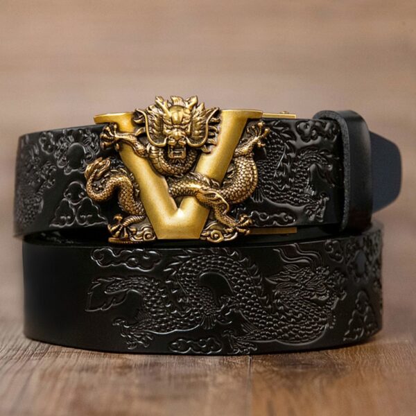 Genuine Leather Belt for Men Carving Dragon Pattern Automatic Buckle Belt 2