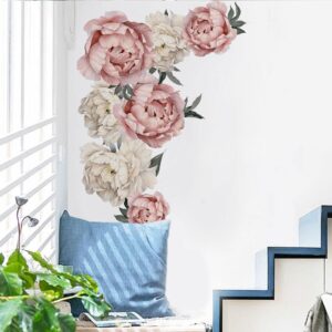 Pink Peony Flowers Wall Stickers Romantic Flowers Home Decor for Bedroom Living Room 5