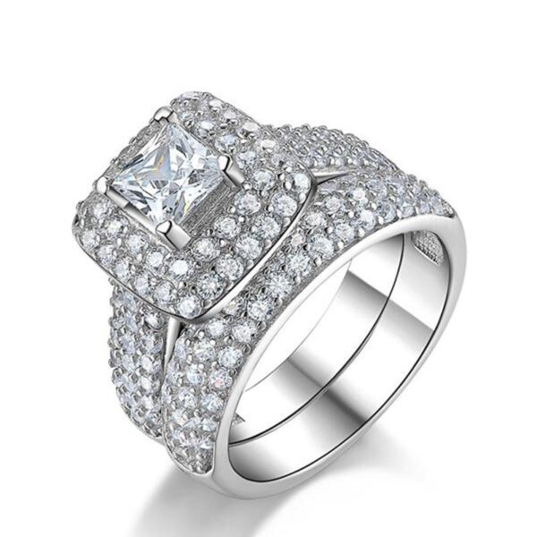 Luxury 925 Sterling Silver Wedding Ring Set R3400 4