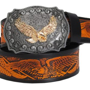 Fashion Men's Leather Belts Eagle Totem Copper Smooth Buckle Retro Belts 9