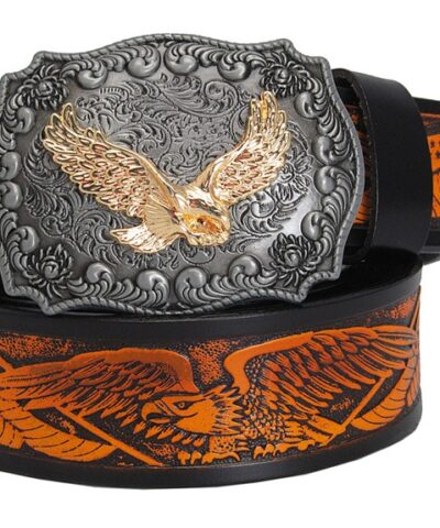 Fashion Men’s Leather Belts Eagle Totem Copper Smooth Buckle Retro Belts