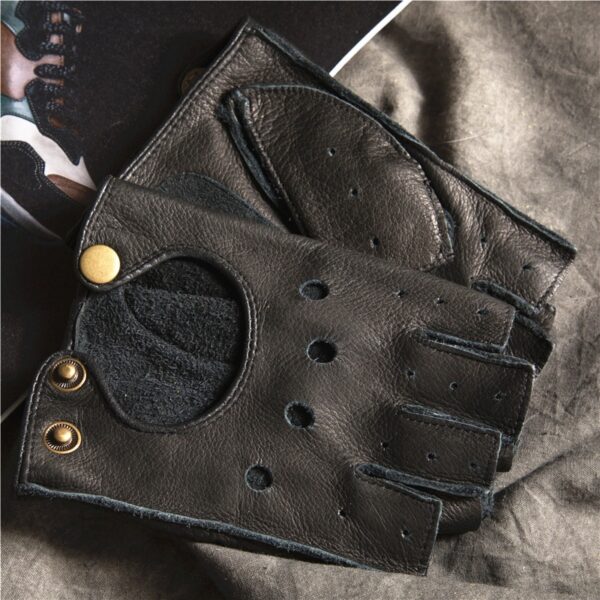 Real Leather Gloves for Men Half-Finger Genuine Cowhide Gloves 3