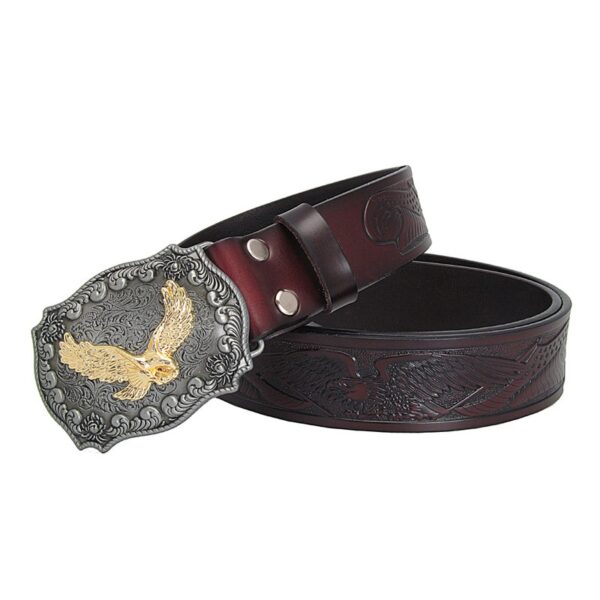 Fashion Men's Leather Belts Eagle Totem Copper Smooth Buckle Retro Belts 3
