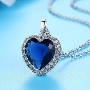 Luxury Blue Color Heart 925 Sterling Silver Necklace 4