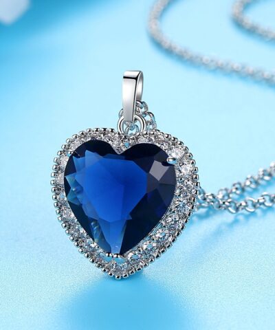 Luxury Blue Color Heart 925 Sterling Silver Necklace