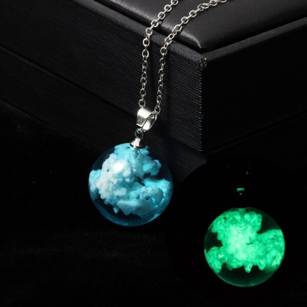 Glow In The Dark Resin Ball Bead Blue Sky and White Clouds Pendant Novel Design Necklace 2
