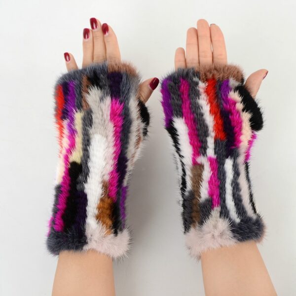 Fingerless Gloves Knitted for Women Real Mink Fur Mittens 6