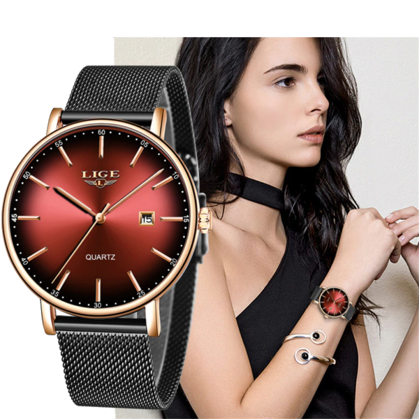 Fashion Luxury Ladies Mesh Belt Ultra-thin Watch Stainless Steel Waterproof Quartz Watch 1