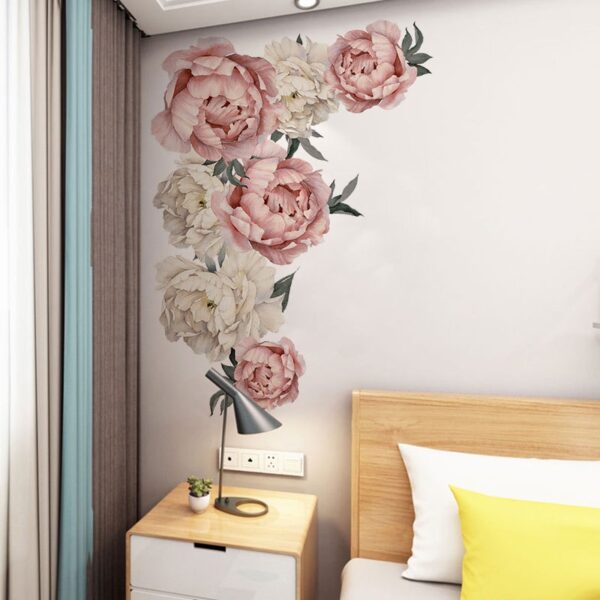 Pink Peony Flowers Wall Stickers Romantic Flowers Home Decor for Bedroom Living Room 3