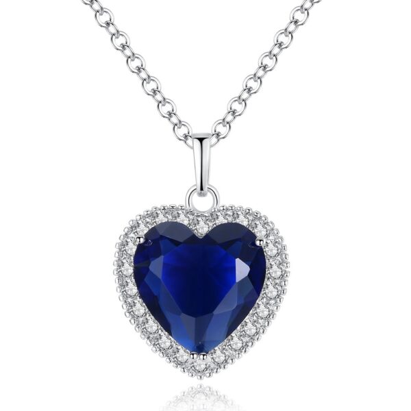 Luxury Blue Color Heart 925 Sterling Silver Necklace 1