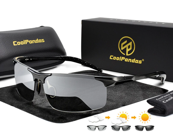 Aluminum Rimless Photochromic Sunglasses Men Polarized Driving Glasses Chameleon Anti-Glare 1