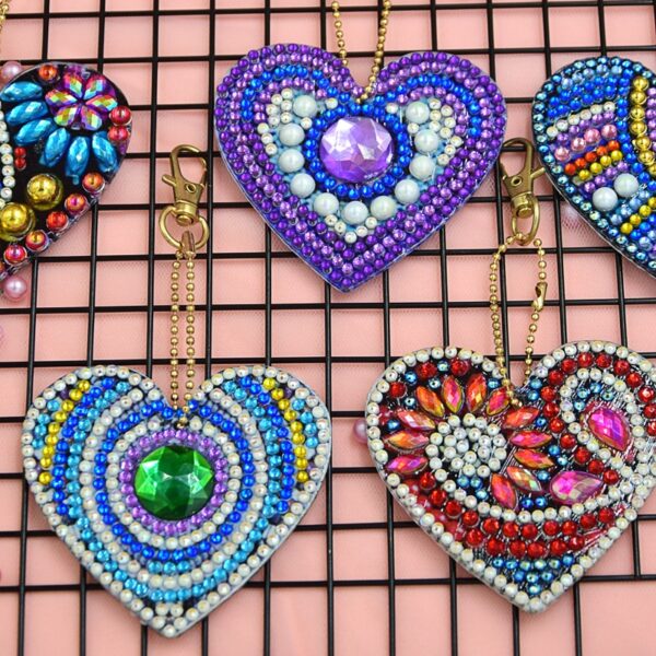 Diamond Keychains Heart Pattern 5Pcs Keyrings Diamond Painting 4