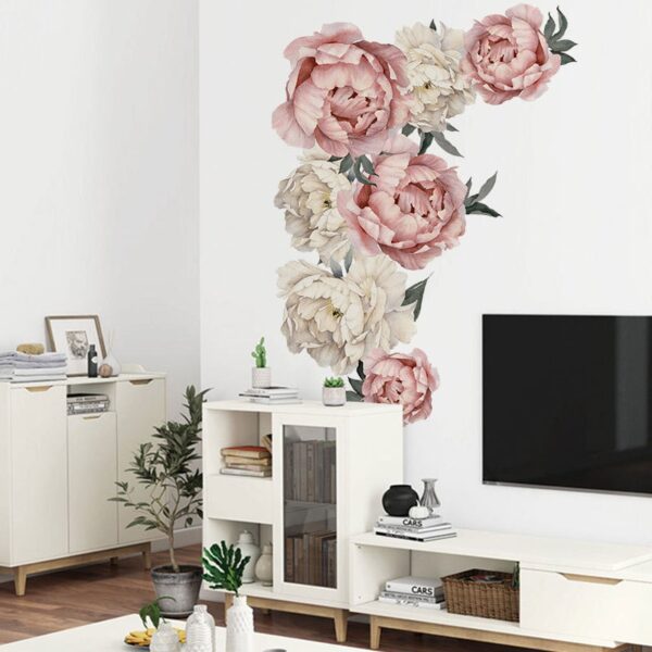 Pink Peony Flowers Wall Stickers Romantic Flowers Home Decor for Bedroom Living Room 2