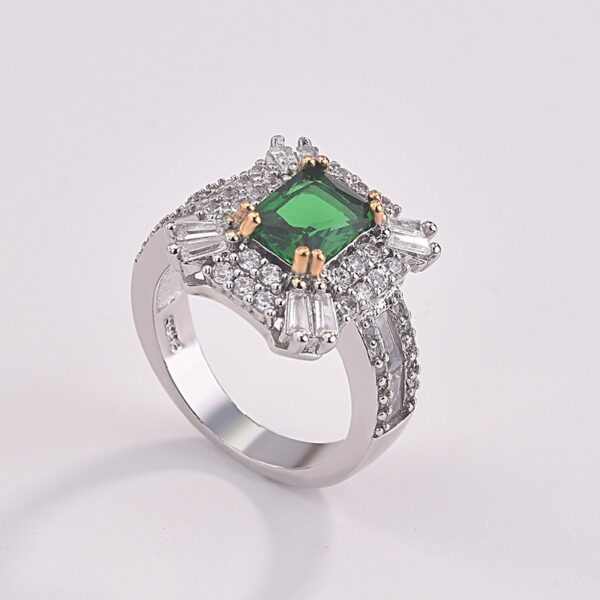 Luxury Green Color Princess 925 Sterling Silver Ring 2